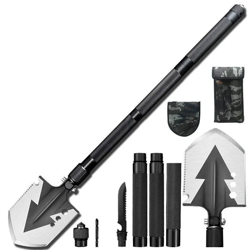 Multi-Functional Foldable Camping Shovel - Portable, Truck Mounted Engineer Shovel with Storage Bag for Outdoor Survival and Self-Defense - Trekker Essentials