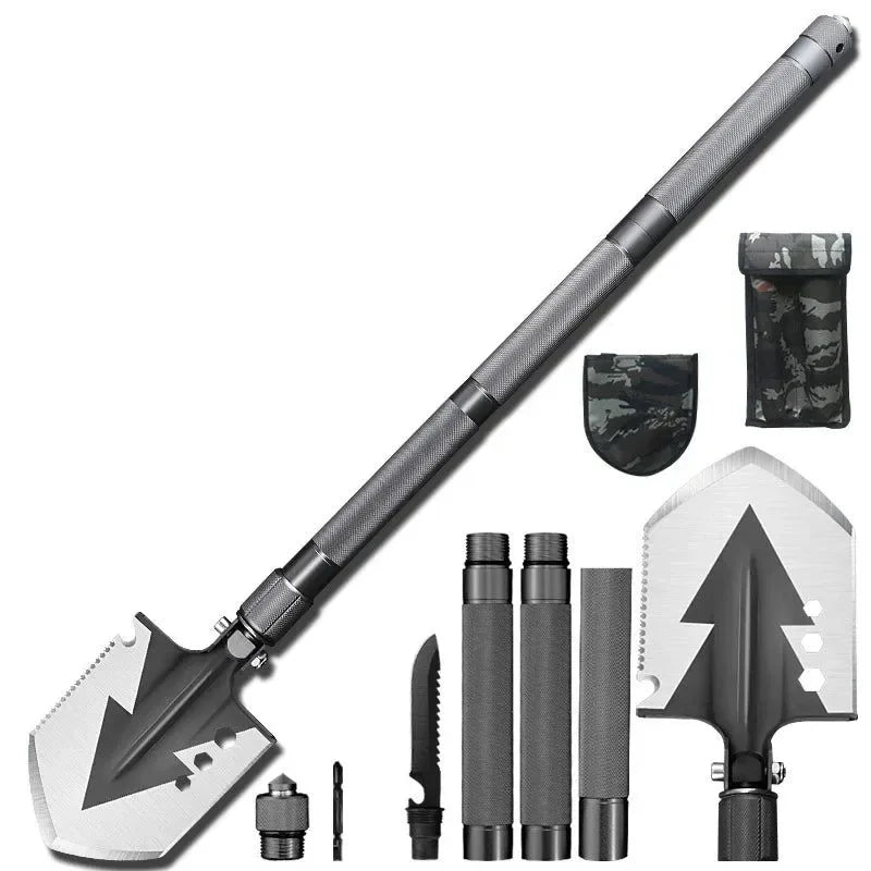 Multi-Functional Foldable Camping Shovel - Portable, Truck Mounted Engineer Shovel with Storage Bag for Outdoor Survival and Self-Defense - Trekker Essentials