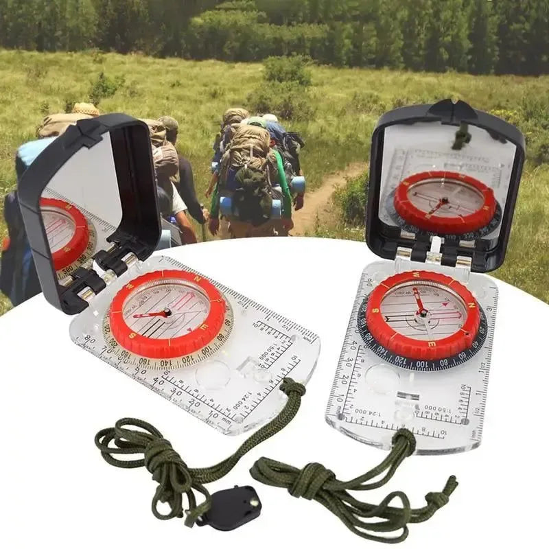 Multifunctional Compass Scale - Map Ruler Mirror Outdoor Guiding Tool with Acrylic Base for Camping and Survival - Trekker Essentials