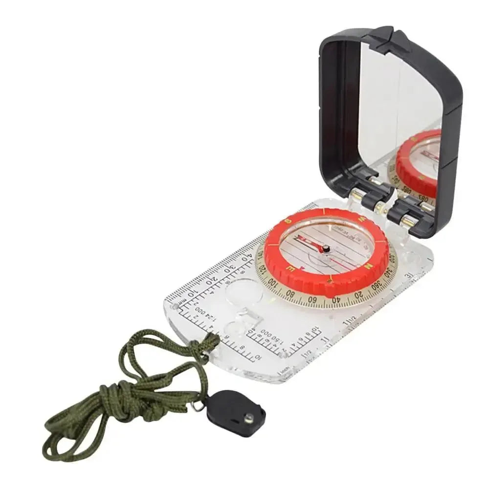 Multifunctional Compass Scale - Map Ruler Mirror Outdoor Guiding Tool with Acrylic Base for Camping and Survival - Trekker Essentials