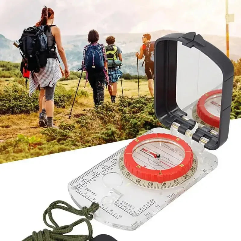 Multifunctional Compass Scale - Map Ruler Mirror Outdoor Guiding Tool with Acrylic Base for Camping and Survival - Trekker Essentials