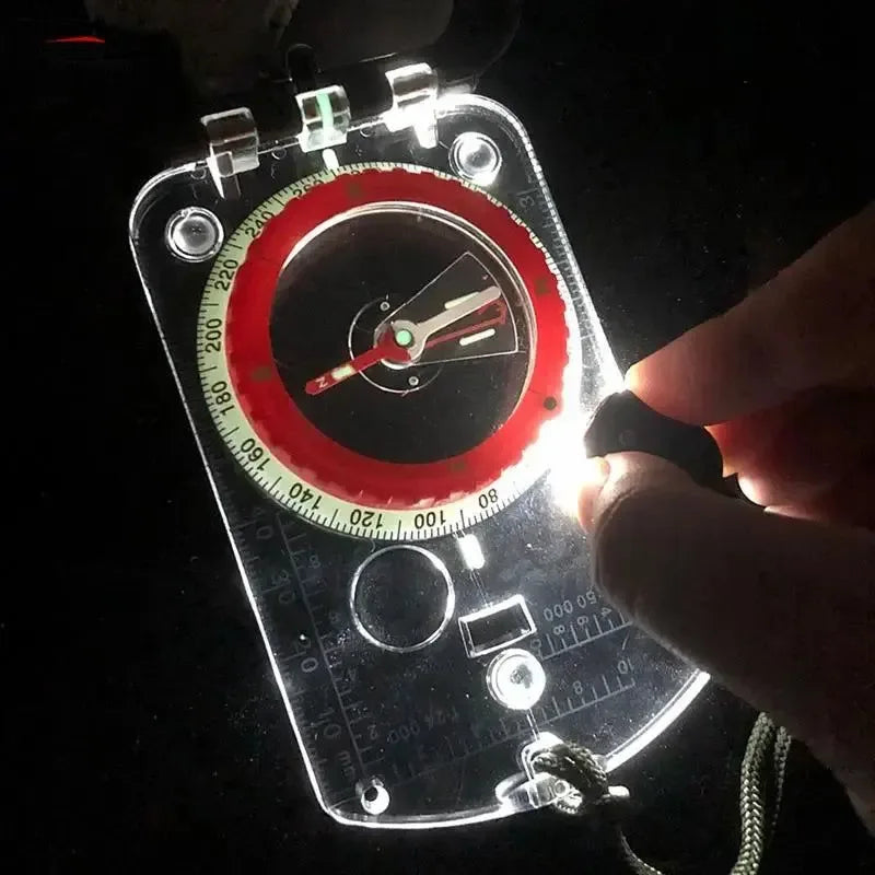 Multifunctional Compass Scale - Map Ruler Mirror Outdoor Guiding Tool with Acrylic Base for Camping and Survival - Trekker Essentials