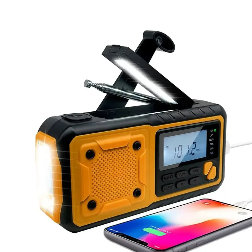 Multifunctional Hand Crank Solar USB Charging FM AM SW Radio - Emergency LED Flashlight Torch with 4000mAh Power for Camping - Trekker Essentials