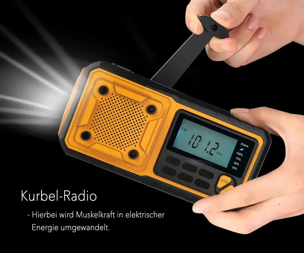 Multifunctional Hand Crank Solar USB Charging FM AM SW Radio - Emergency LED Flashlight Torch with 4000mAh Power for Camping - Trekker Essentials