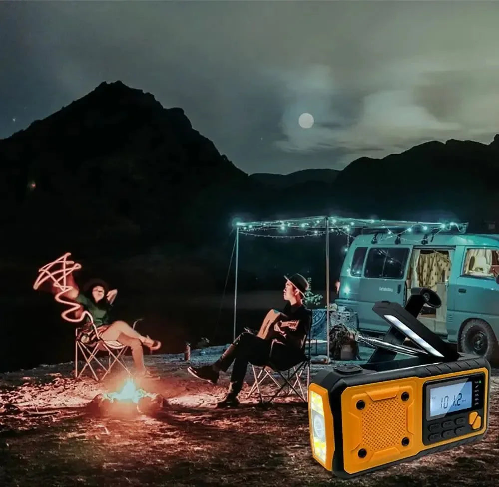 Multifunctional Hand Crank Solar USB Charging FM AM SW Radio - Emergency LED Flashlight Torch with 4000mAh Power for Camping - Trekker Essentials