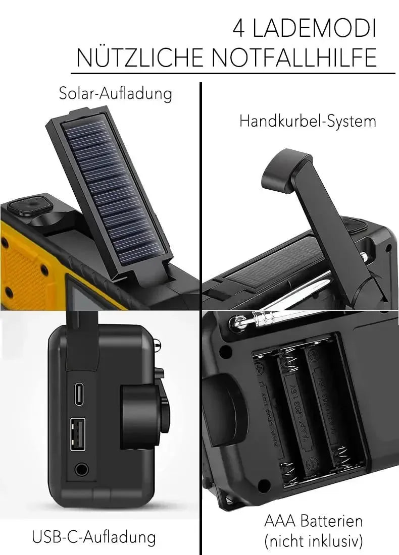 Multifunctional Hand Crank Solar USB Charging FM AM SW Radio - Emergency LED Flashlight Torch with 4000mAh Power for Camping - Trekker Essentials