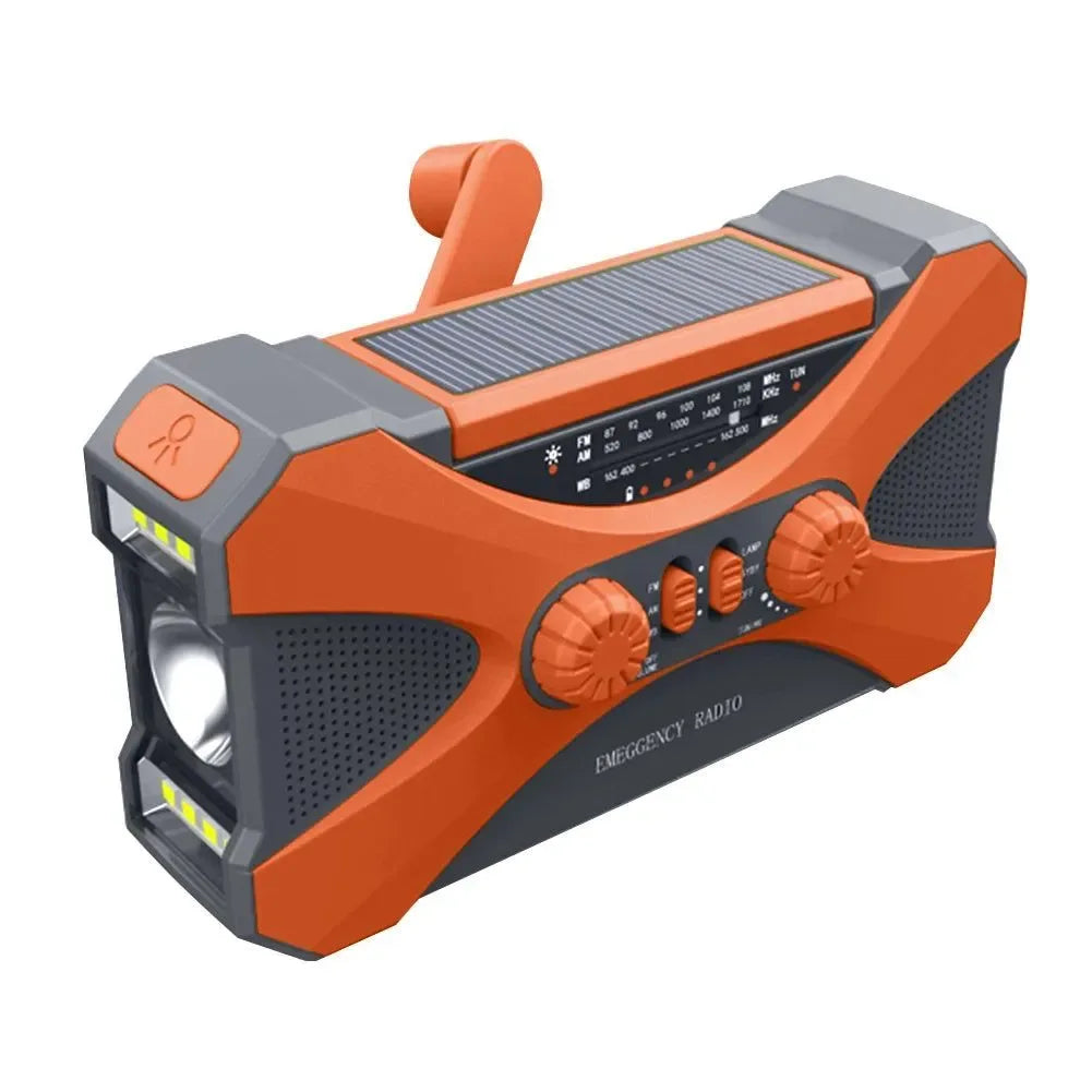 Multifunctional Hand Crank Solar Weather Radio with AM/FM/WB, USB Charging, LED Flashlight, and Power Bank 10000mAh - Trekker Essentials