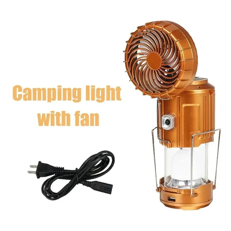 Multifunctional Led Camping Light Rechargeable Camping Lamp Solar Power Charging Portable Fan Lantern Emergency Outdoor Lighting - Trekker Essentials