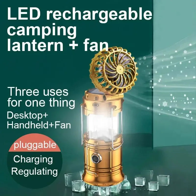Multifunctional Led Camping Light Rechargeable Camping Lamp Solar Power Charging Portable Fan Lantern Emergency Outdoor Lighting - Trekker Essentials