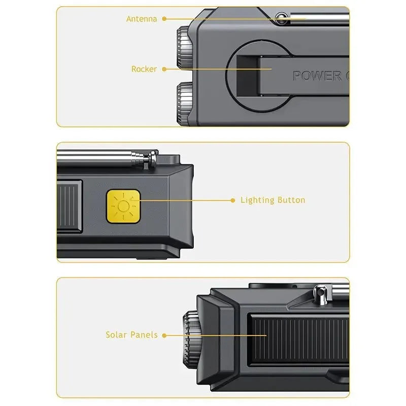 Multifunctional Solar USB Charging Radio - FM, AM, WB Emergency with LED Flashlight & Power Bank (2000mAh) - Trekker Essentials