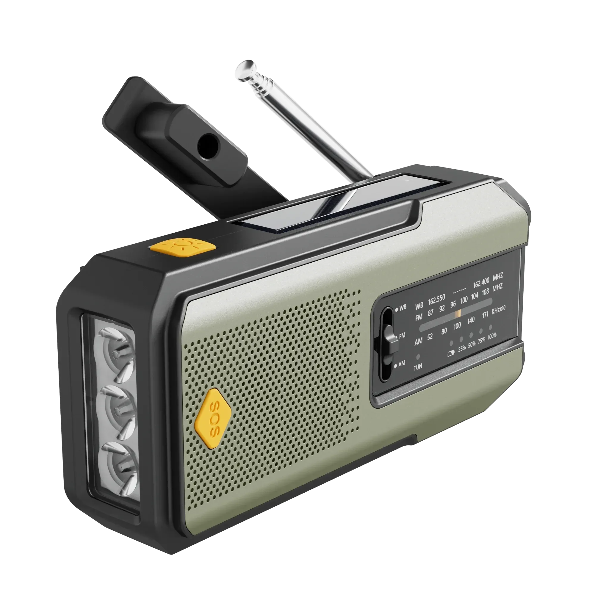 Multifunctional Solar USB Charging Radio - FM, AM, WB Emergency with LED Flashlight & Power Bank (2000mAh) - Trekker Essentials