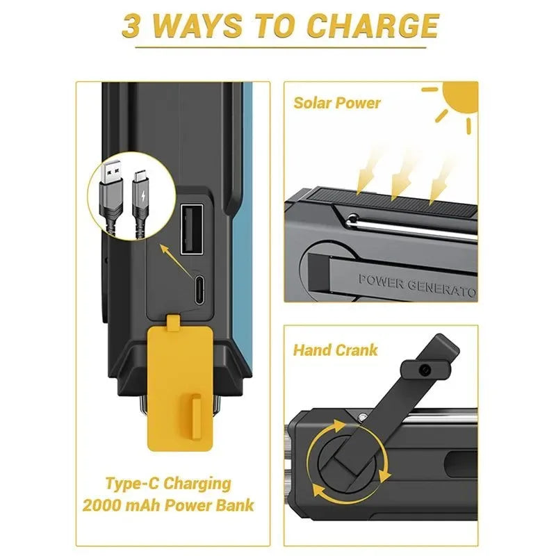 Multifunctional Solar USB Charging Radio - FM, AM, WB Emergency with LED Flashlight & Power Bank (2000mAh) - Trekker Essentials