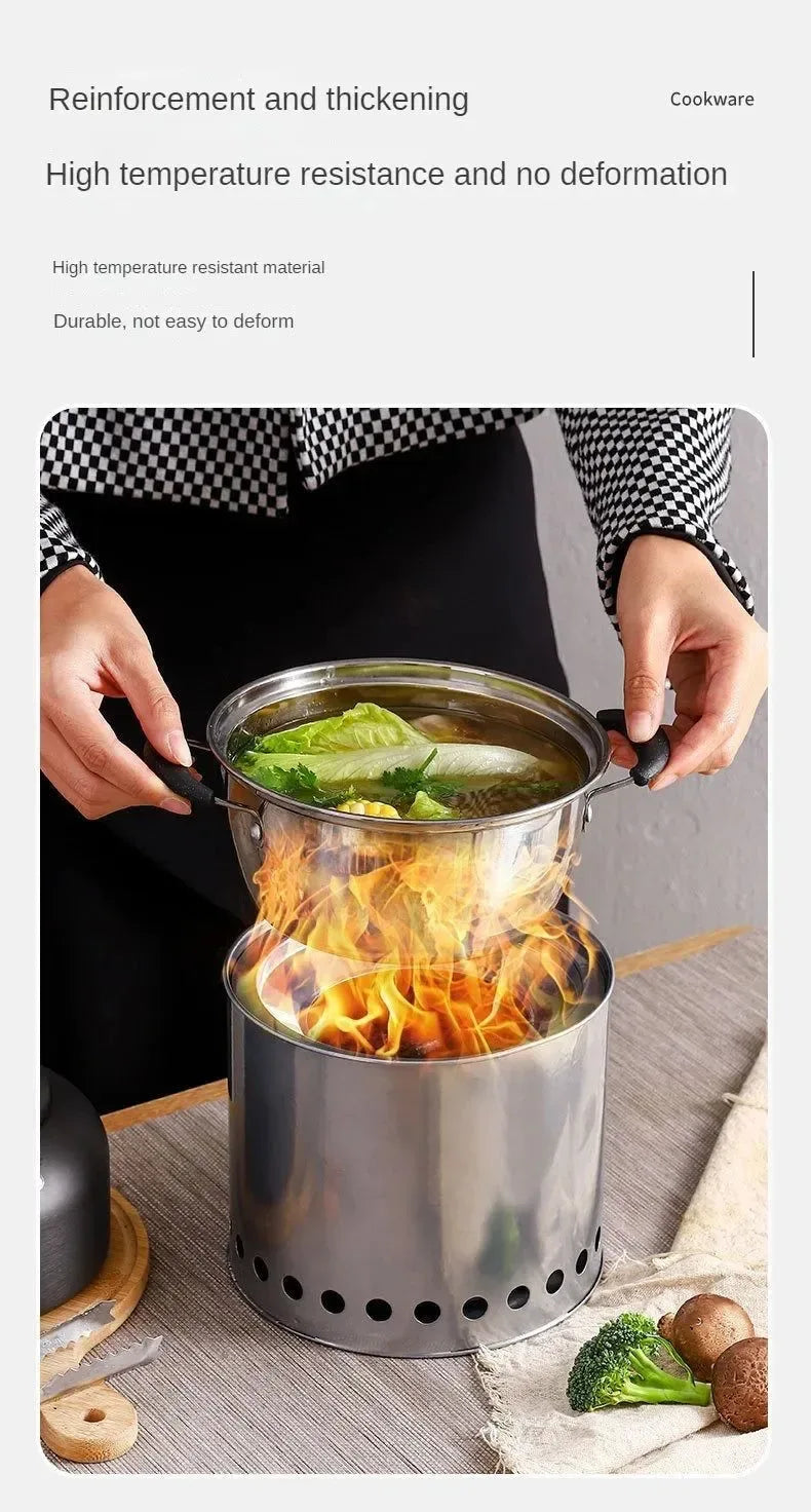 Multifunctional Stainless Steel Wood Stove | Portable Outdoor Heater & Barbecue Grill for Camping - Trekker Essentials