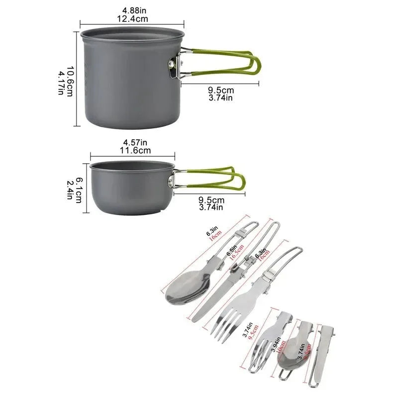Nature Hike Portable Camping Cookware Set with Mini Gas Stove: Complete Picnic Cooking Kit - Trekker Essentials