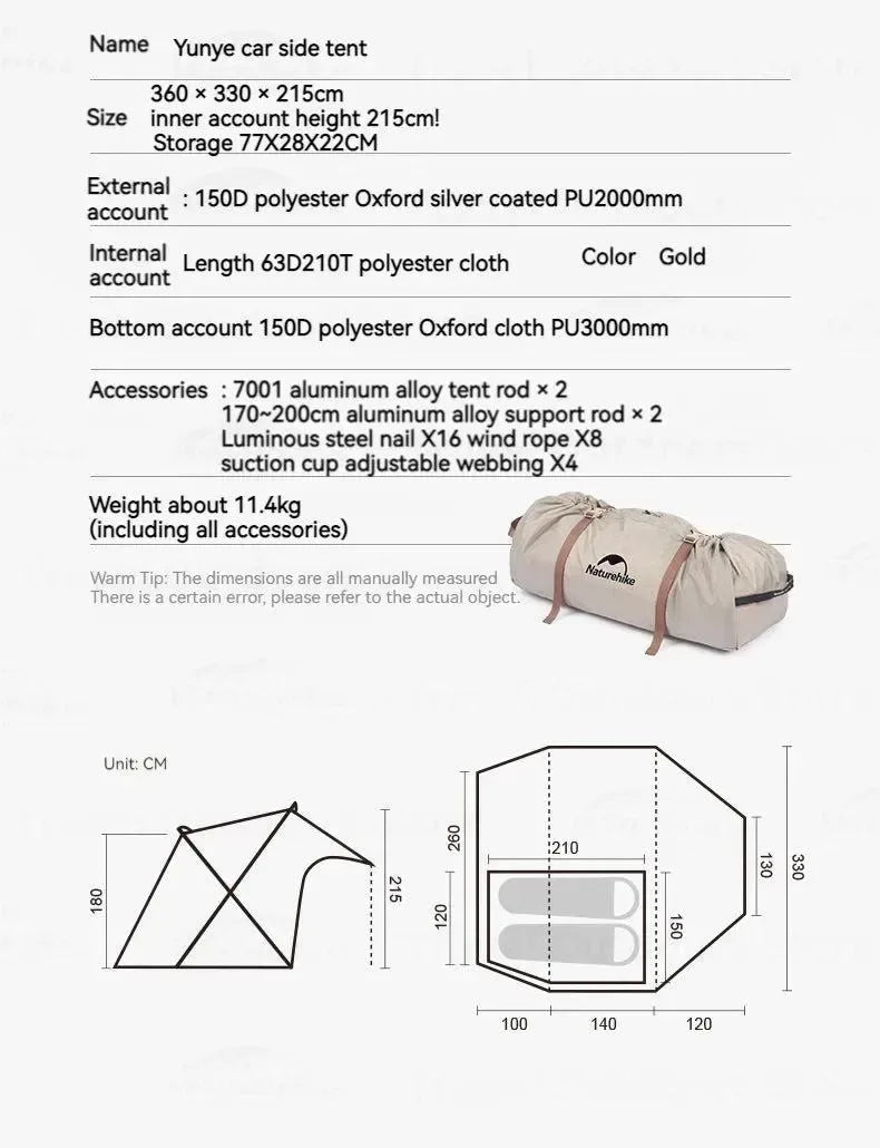 Naturehike Car Side Tent - SUV Awning Shelter for Camping & Glamping - Trekker Essentials