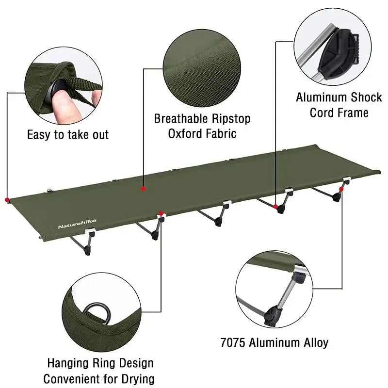 Naturehike Ultralight Folding Camping Cot – Supports 330lbs, Compact & Portable - Trekker Essentials