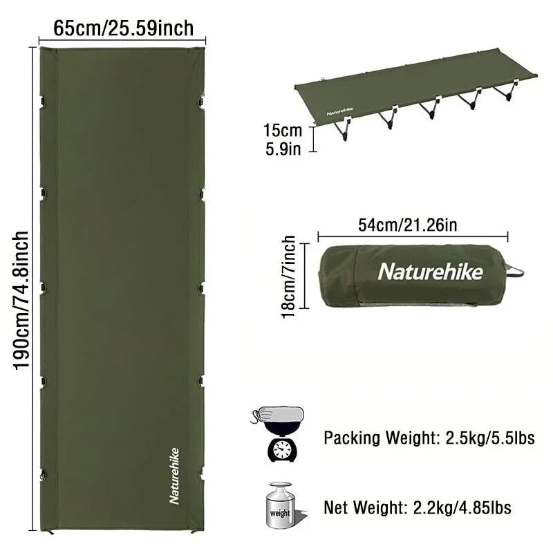 Naturehike Ultralight Folding Camping Cot – Supports 330lbs, Compact & Portable - Trekker Essentials