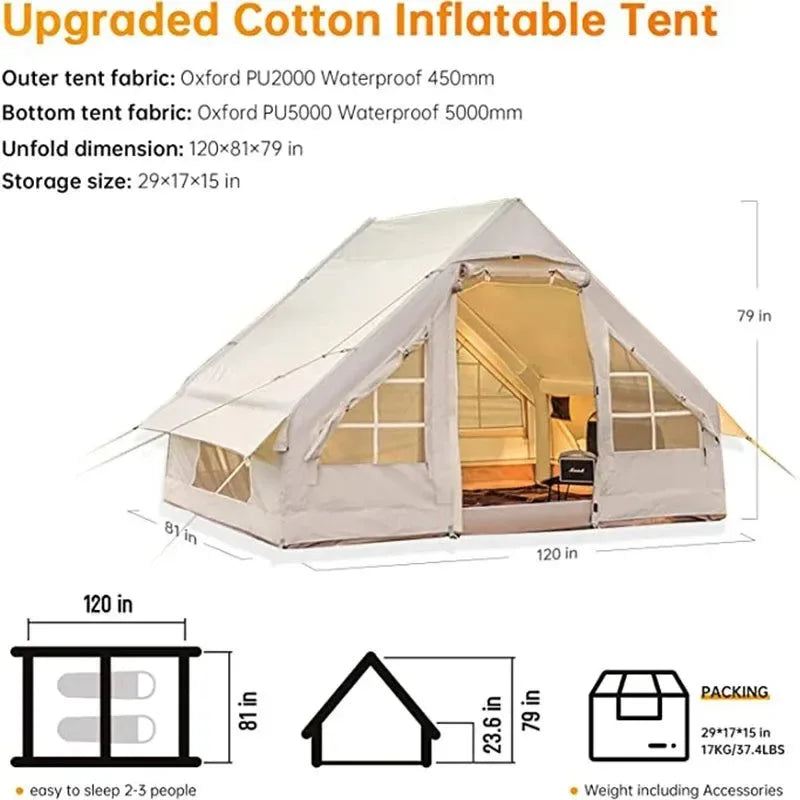 New Large Camping Tent: Waterproof Inflatable Tent House for Family Hiking, Camping, Backpacking, and Beach Trips - Trekker Essentials