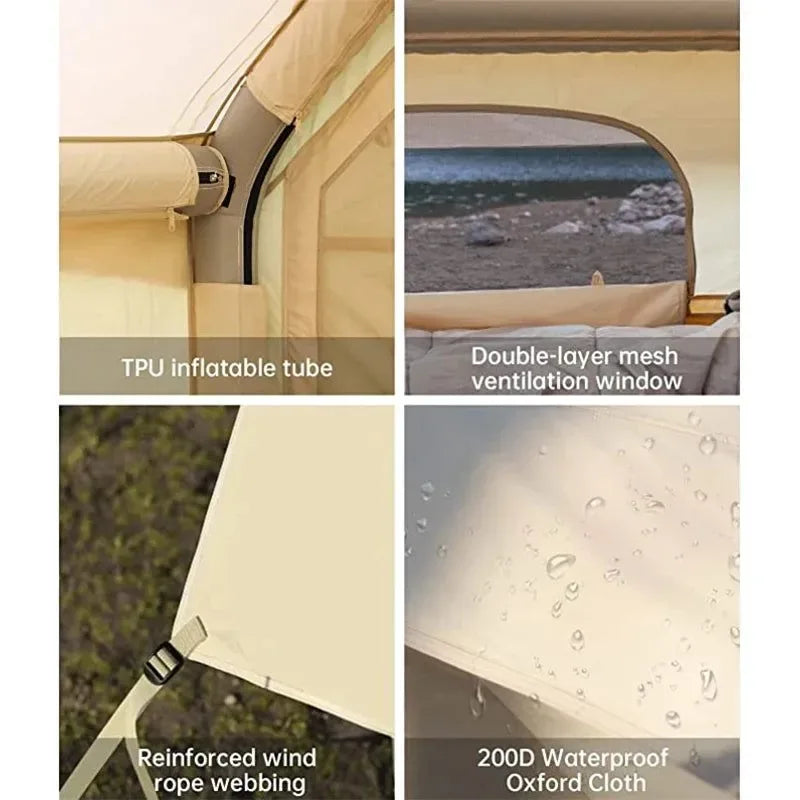 New Large Camping Tent: Waterproof Inflatable Tent House for Family Hiking, Camping, Backpacking, and Beach Trips - Trekker Essentials