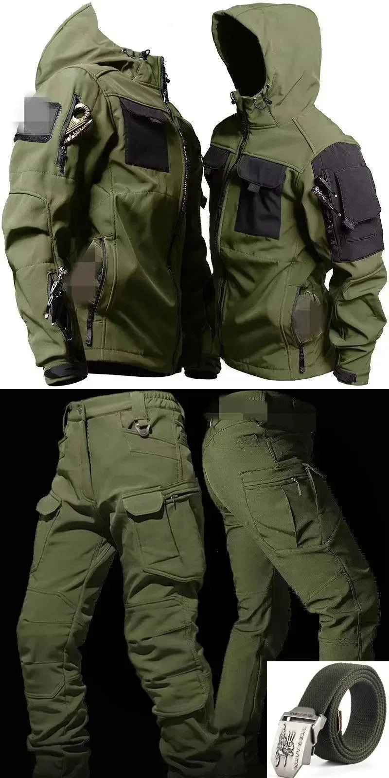 New Men's Winter Velvet Thickened Outdoor Invader Soft Shell Tactics Windproof and Waterproof Mountaineering Charge Set - Trekker Essentials