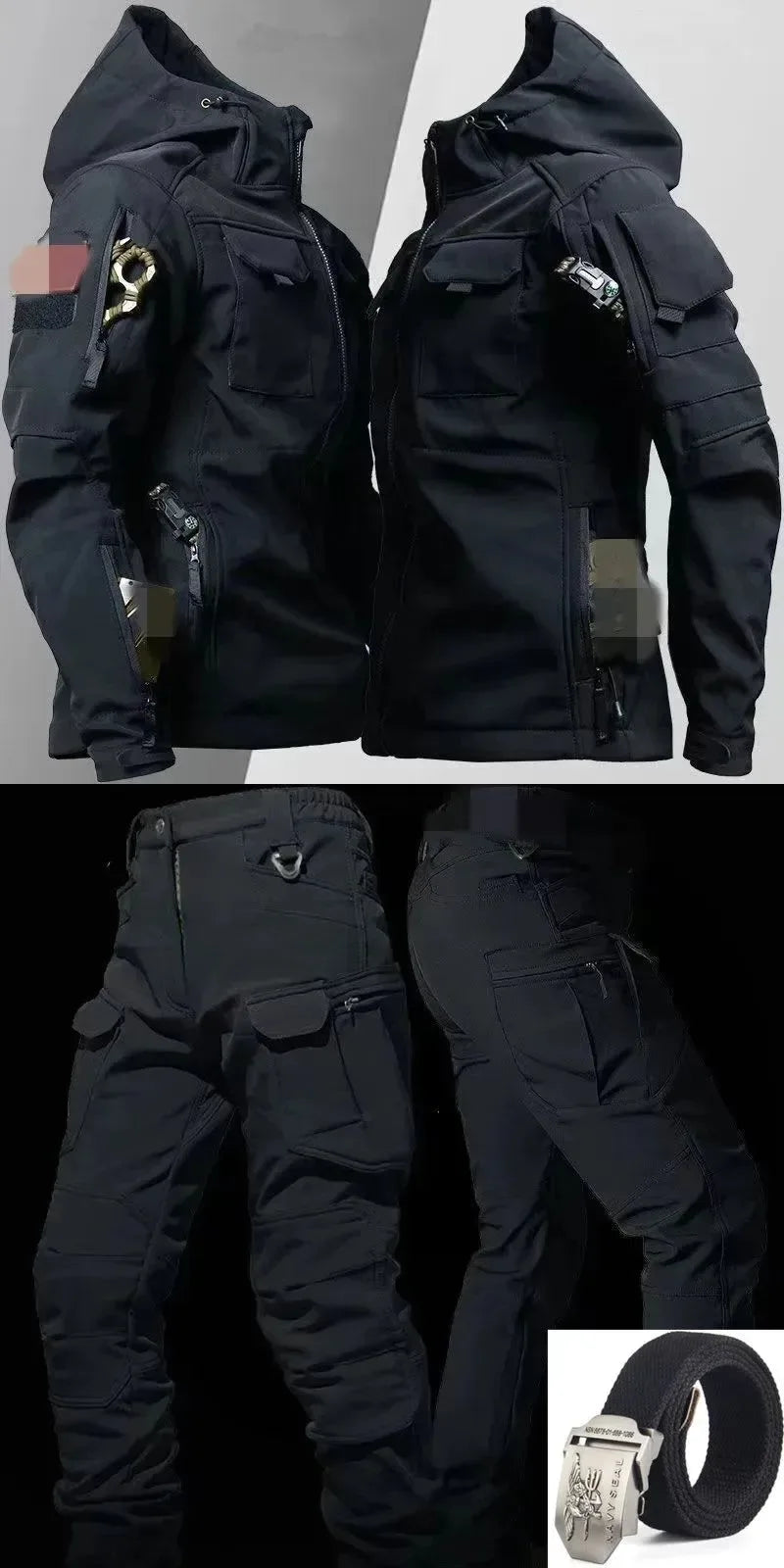 New Men's Winter Velvet Thickened Outdoor Invader Soft Shell Tactics Windproof and Waterproof Mountaineering Charge Set - Trekker Essentials