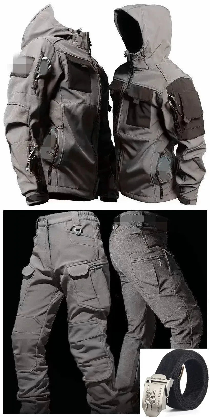 New Men's Winter Velvet Thickened Outdoor Invader Soft Shell Tactics Windproof and Waterproof Mountaineering Charge Set - Trekker Essentials