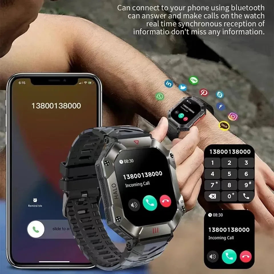 New Military Outdoor Smart Watch - GPS, Weather Tracking, AI Voice, 120+ Sports Modes, for Men and Women - Trekker Essentials