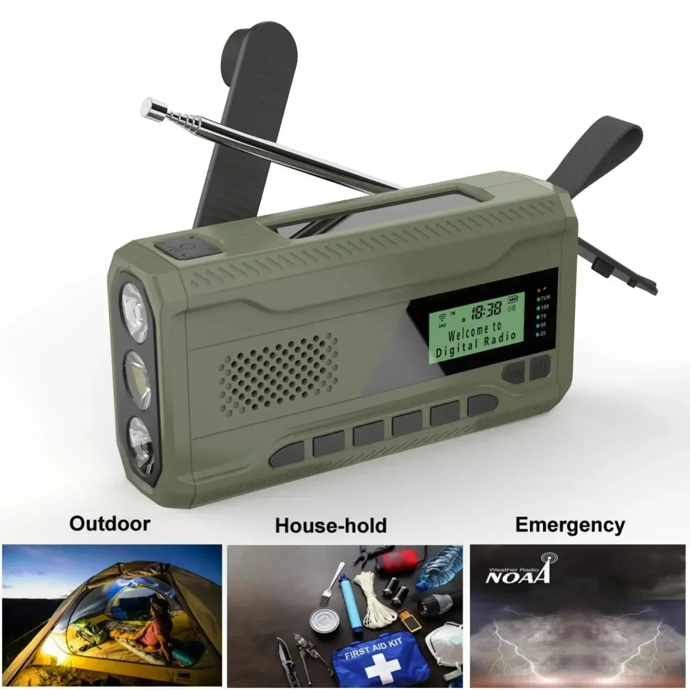 NOAA/DAB/FM Radio Emergency Radio Portable Solar Radio Receiver Hand Crank Dynamo Outdoor Bluetooth Speaker with LED Flashlight - Trekker Essentials