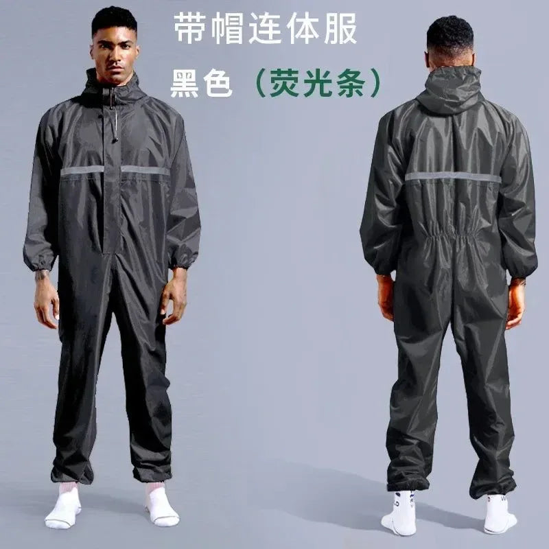 One-Piece Hooded Waterproof Motorcycle Riding Raincoat - Lightweight Dustproof Outdoor Work Clothes for Men and Women - Trekker Essentials