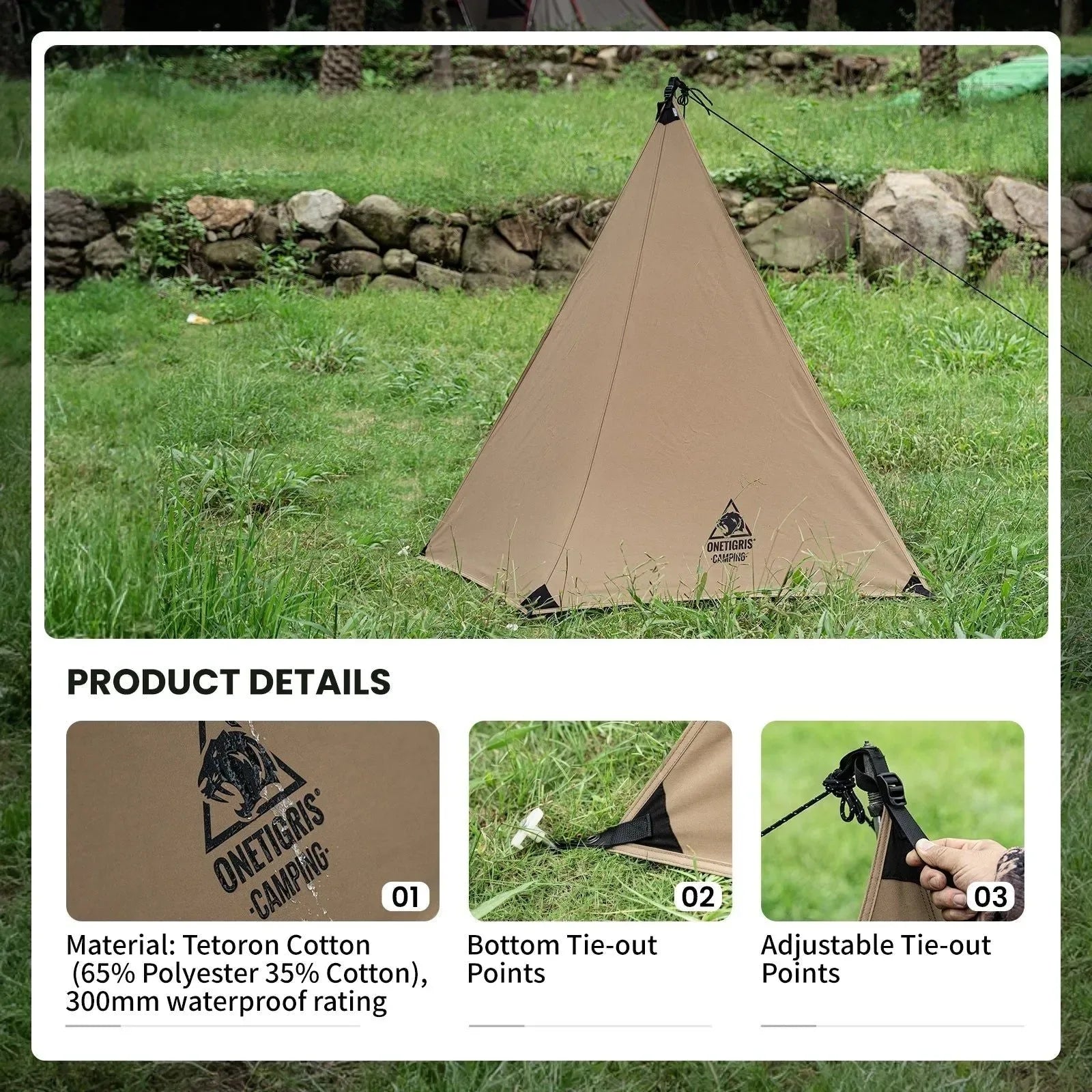 OneTigris Camping Tarp Survivalist - Heavy Duty Terylene Cotton Wind Tarp for Outdoor Cooking Spaces - Trekker Essentials