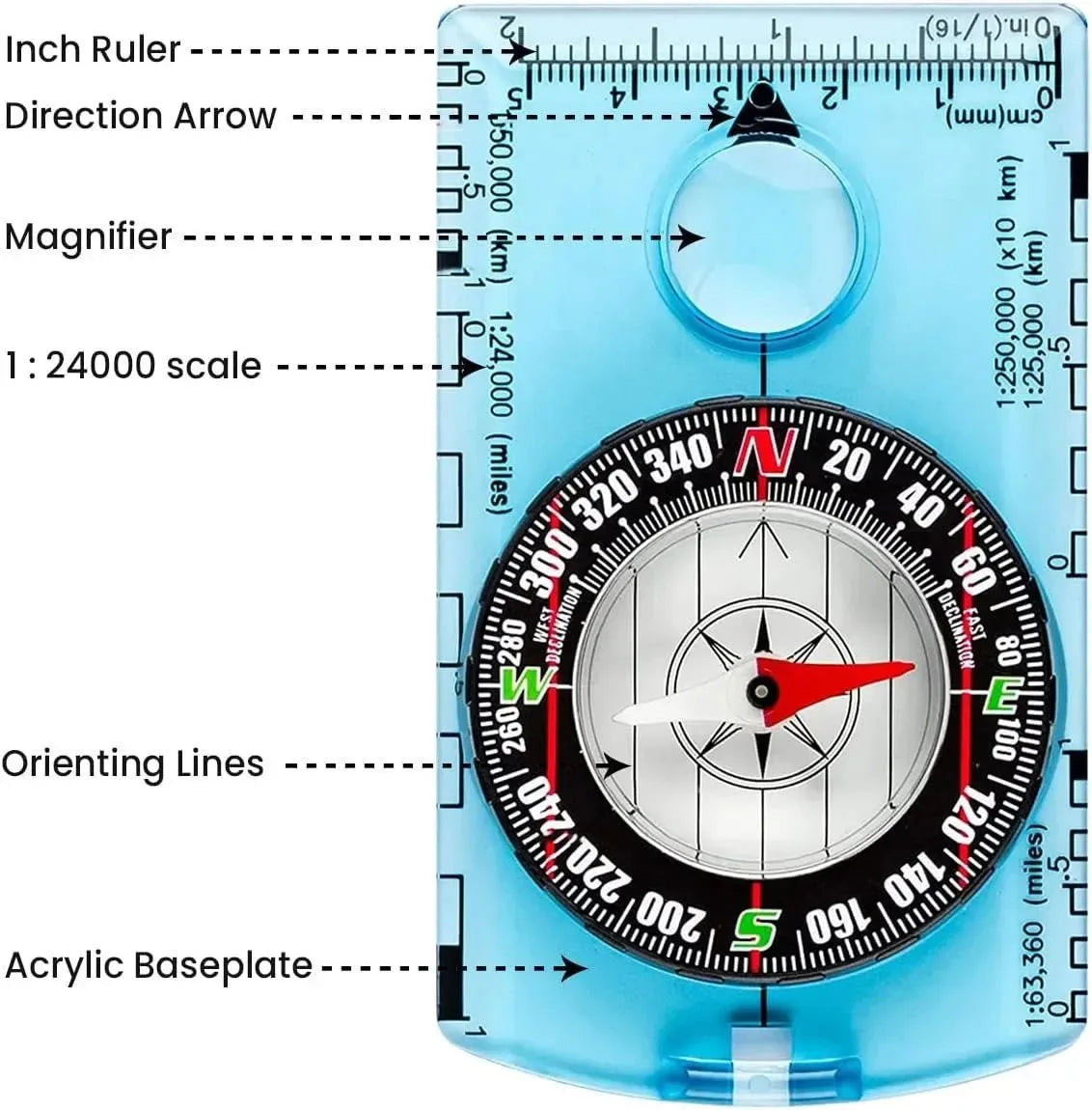 Orienteering Compass - Hiking Backpacking Compass | Advanced Scout Compass for Camping & Navigation - Baseplate Survival Tool - Trekker Essentials