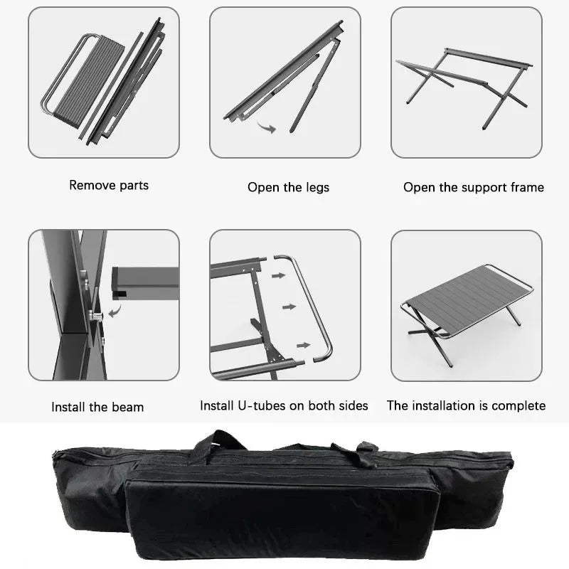 Outdoor Aluminum Alloy IGT Table - Portable Telescopic Camping Table with Gas Stove and Teaism Tray - Trekker Essentials