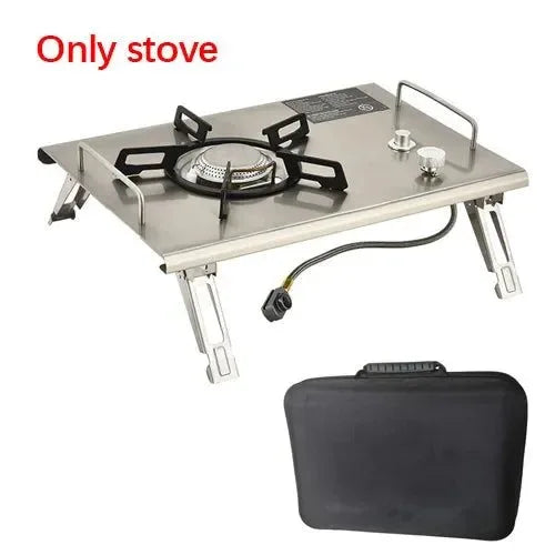 Outdoor Aluminum Alloy IGT Table - Portable Telescopic Camping Table with Gas Stove and Teaism Tray - Trekker Essentials