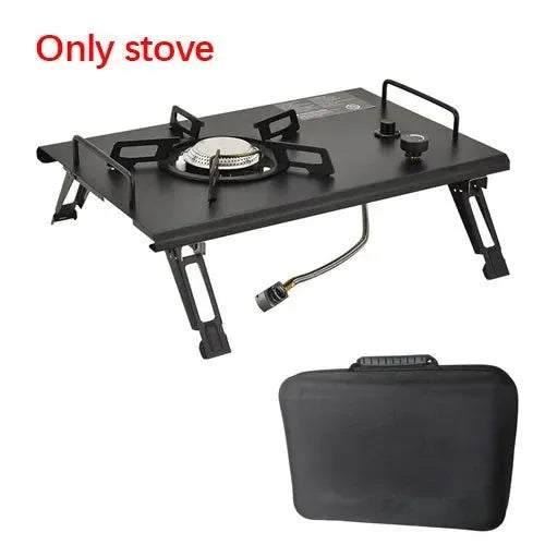 Outdoor Aluminum Alloy IGT Table - Portable Telescopic Camping Table with Gas Stove and Teaism Tray - Trekker Essentials