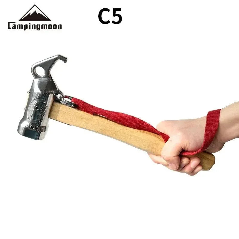 Outdoor Camping Chipping Hammer - Stainless Steel with Wooden Handle, Fixed Tent Nail Hammer with Safety Rope - Trekker Essentials