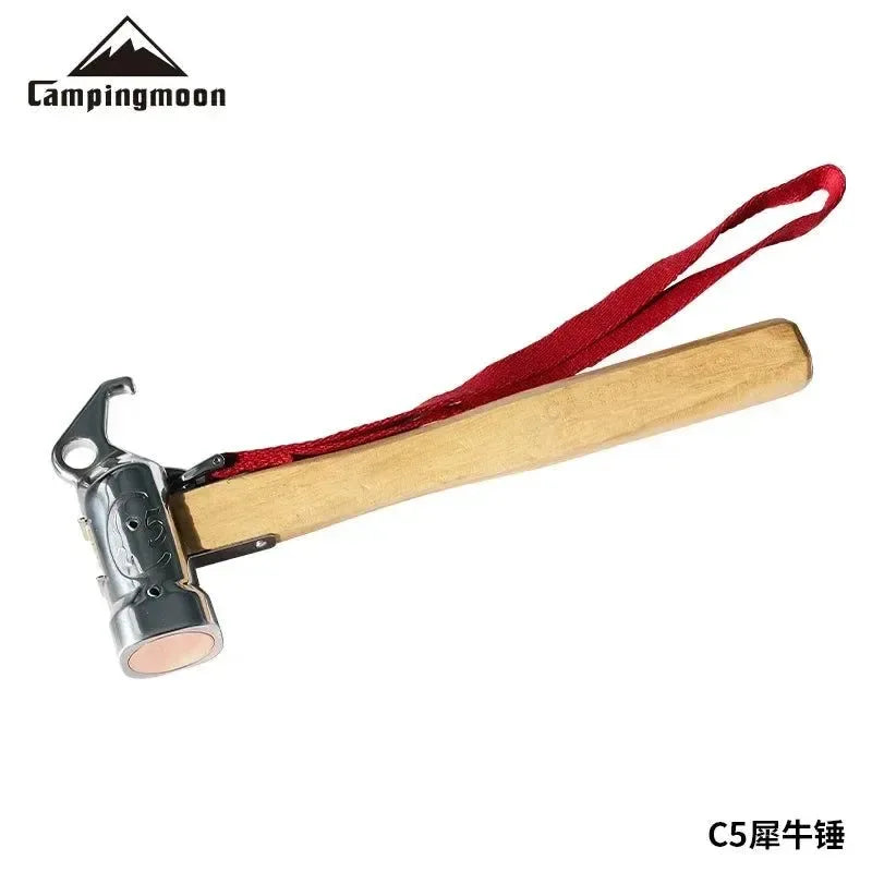 Outdoor Camping Chipping Hammer - Stainless Steel with Wooden Handle, Fixed Tent Nail Hammer with Safety Rope - Trekker Essentials