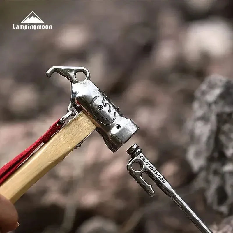 Outdoor Camping Chipping Hammer - Stainless Steel with Wooden Handle, Fixed Tent Nail Hammer with Safety Rope - Trekker Essentials