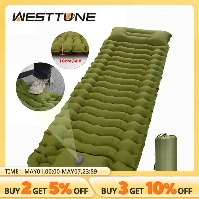 Outdoor Camping Inflatable Mattress - Thicken Sleeping Pad with Built-in Pillow & Pump for Travel, Hiking, Climbing - Trekker Essentials