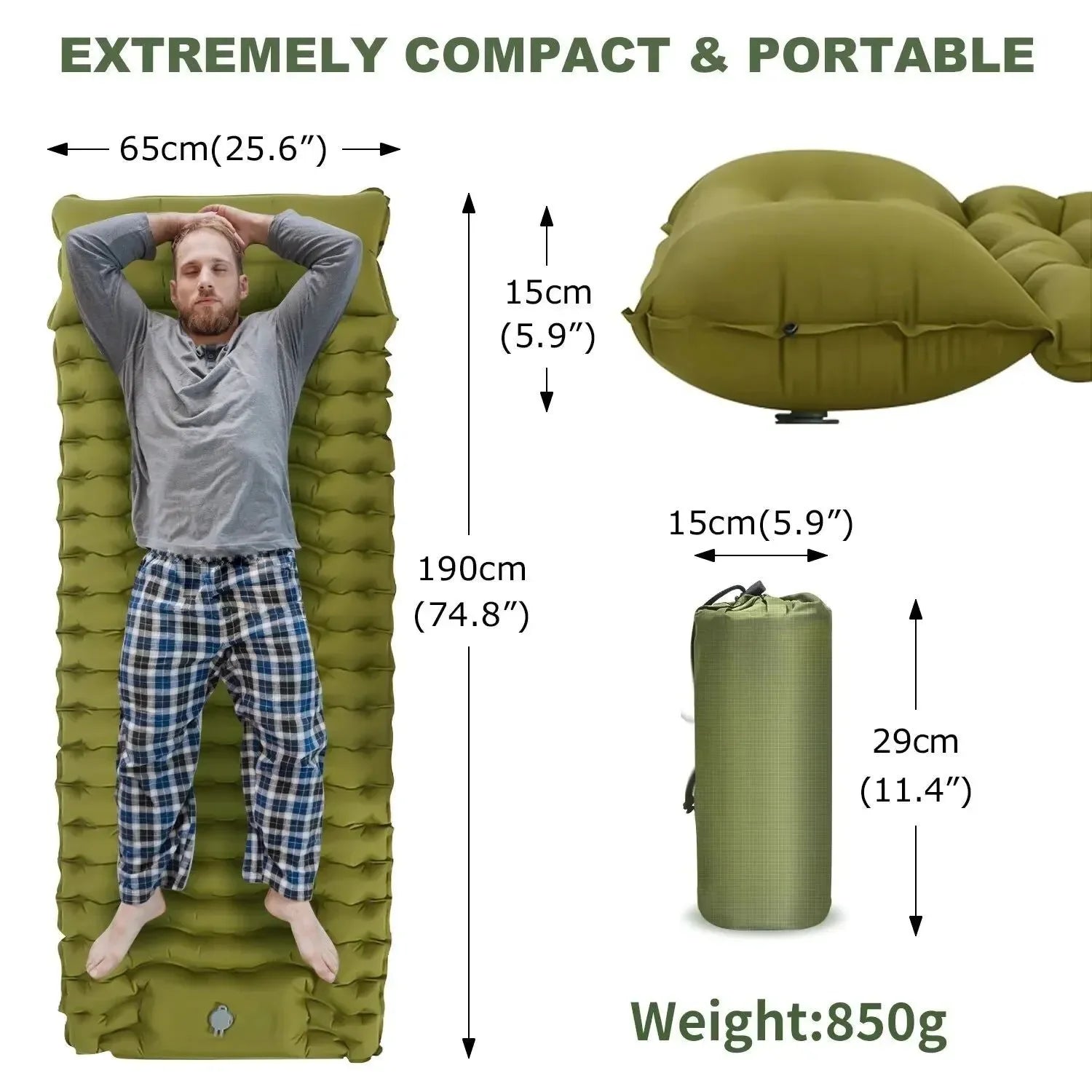 Outdoor Camping Inflatable Mattress - Thicken Sleeping Pad with Built-in Pillow & Pump for Travel, Hiking, Climbing - Trekker Essentials