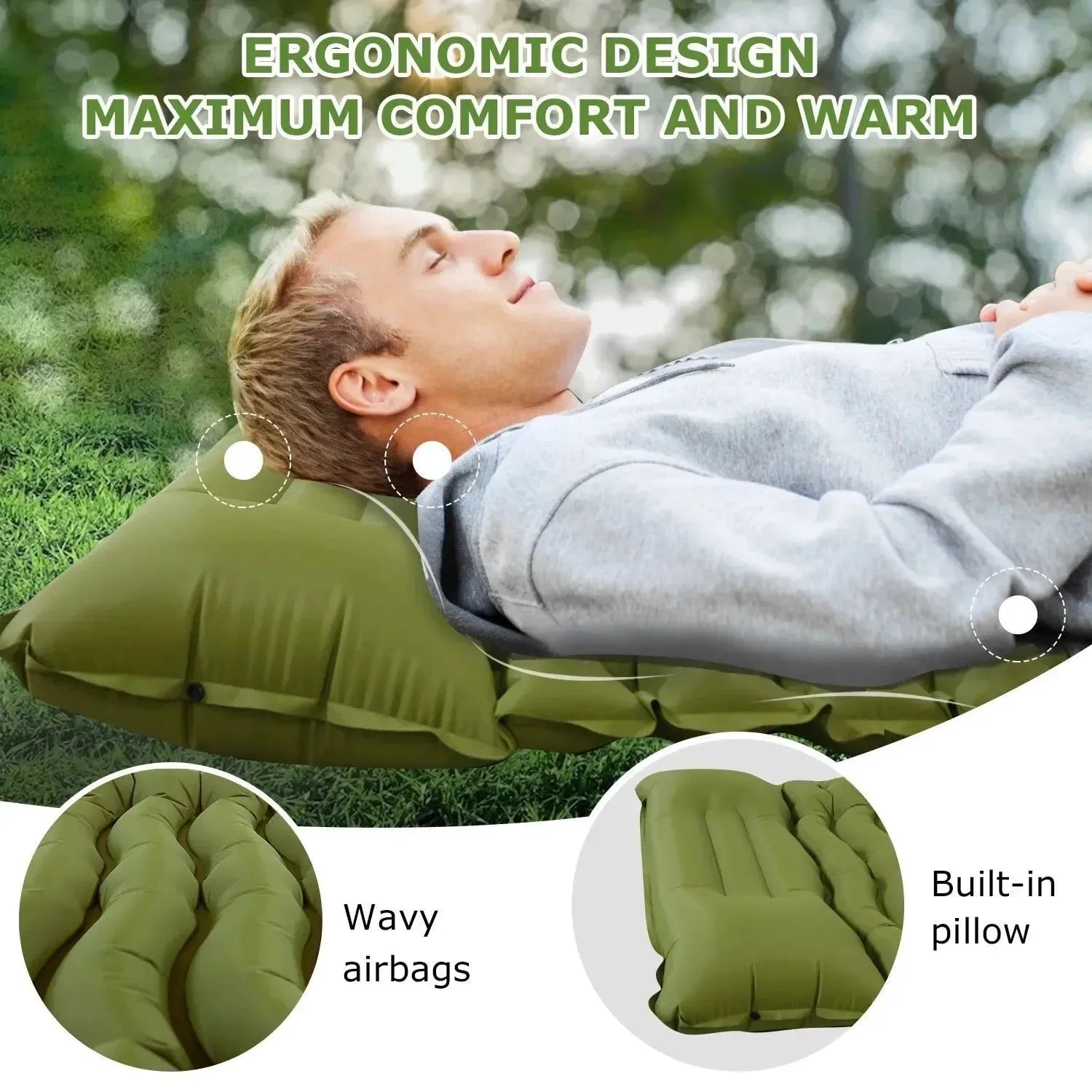 Outdoor Camping Inflatable Mattress - Thicken Sleeping Pad with Built-in Pillow & Pump for Travel, Hiking, Climbing - Trekker Essentials