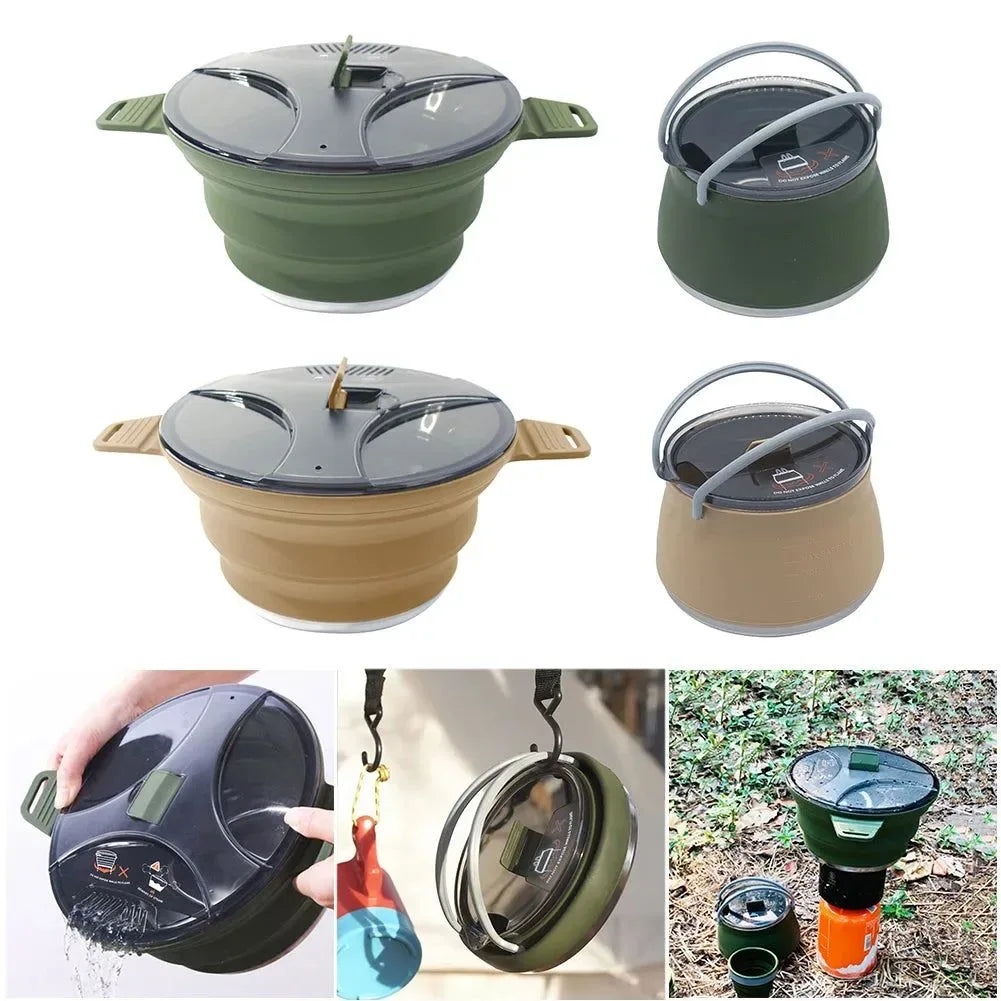 Outdoor Folding Silicone Kettle: Portable Mini Boiling Water Pot with Handle for Camping, Travel, and Picnics - Trekker Essentials