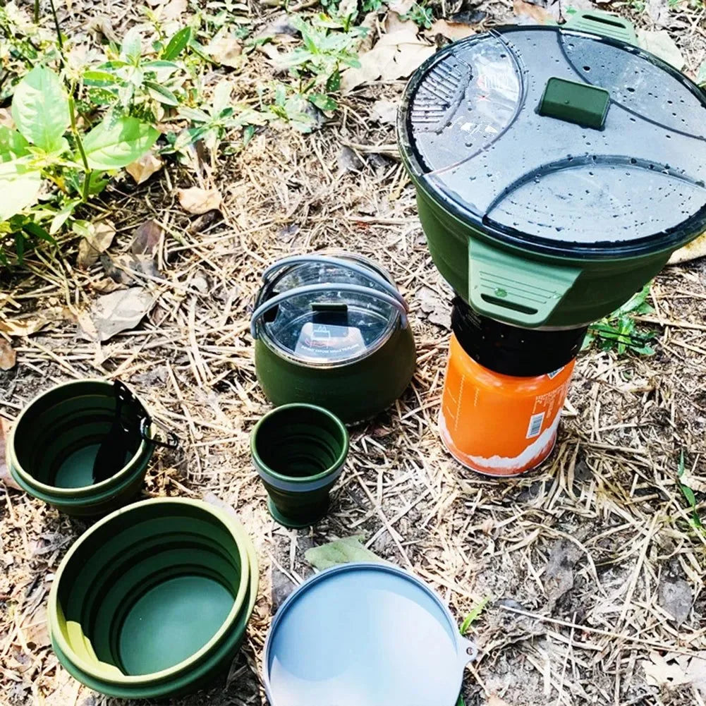 Outdoor Folding Silicone Kettle: Portable Mini Boiling Water Pot with Handle for Camping, Travel, and Picnics - Trekker Essentials