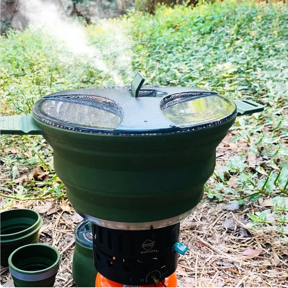 Outdoor Folding Silicone Kettle: Portable Mini Boiling Water Pot with Handle for Camping, Travel, and Picnics - Trekker Essentials