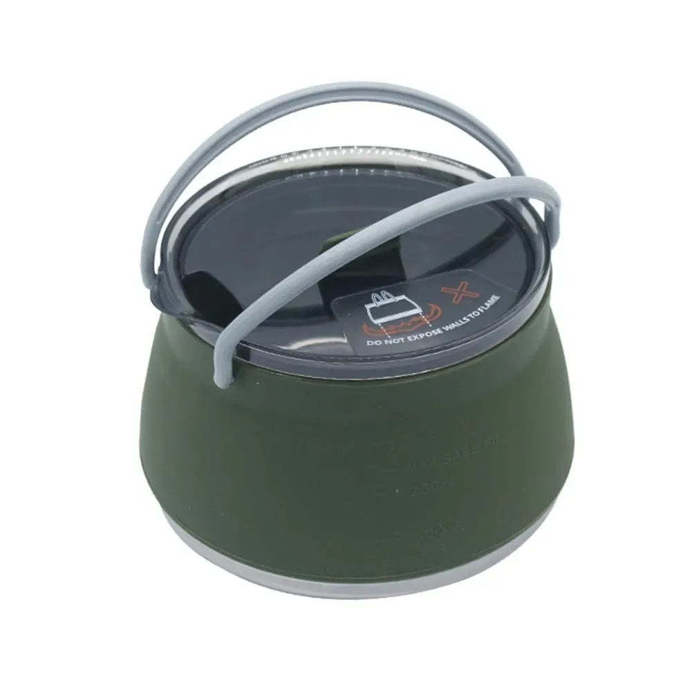 Outdoor Folding Silicone Kettle: Portable Mini Boiling Water Pot with Handle for Camping, Travel, and Picnics - Trekker Essentials
