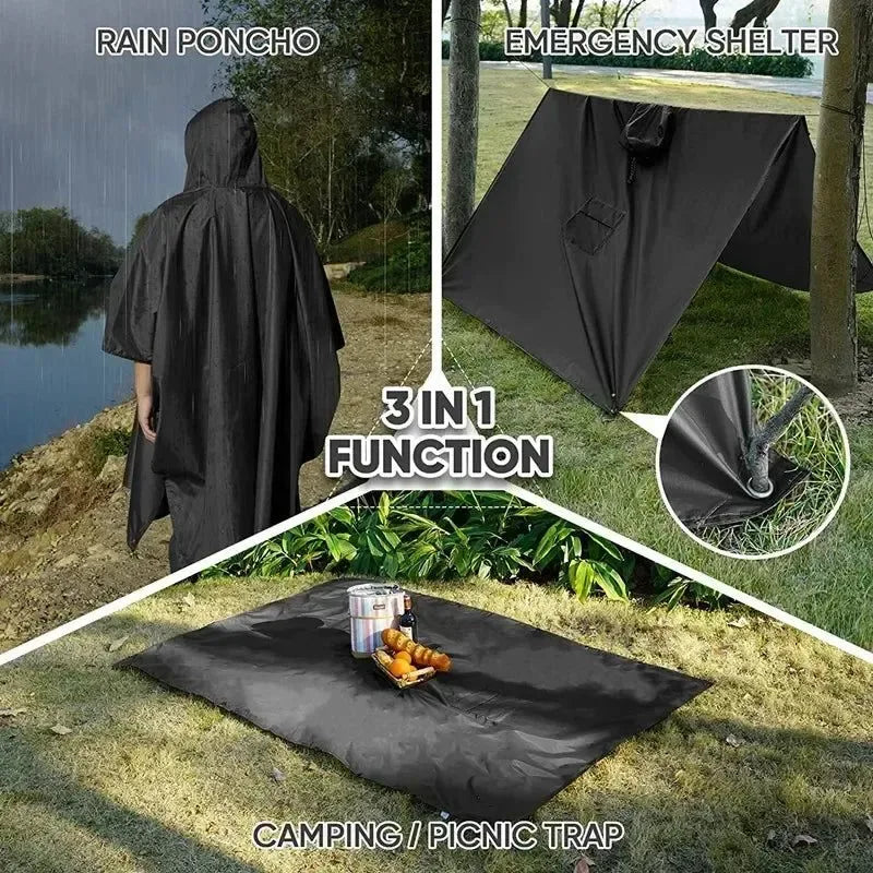 Outdoor Hooded Rain Poncho with Pocket - Waterproof Lightweight Unisex Raincoat for Hiking, Camping, Emergency - Trekker Essentials