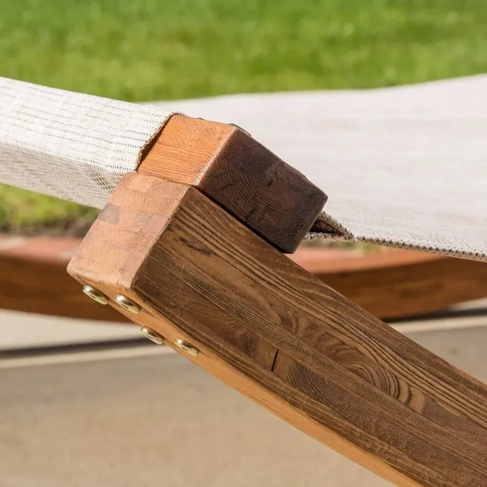 Outdoor Patio Lounge Daybed Hammock with Adjustable Canopy – 300lb Capacity, Teak Wood Frame & Breathable Mesh - Trekker Essentials