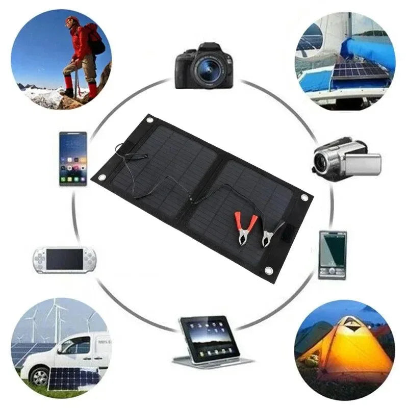 Outdoor Portable 12V 50W Folding Solar Panel Charger | Foldable Solar Cell Power Bank for Mobile Phone Hiking Battery with USB Port - Trekker Essentials