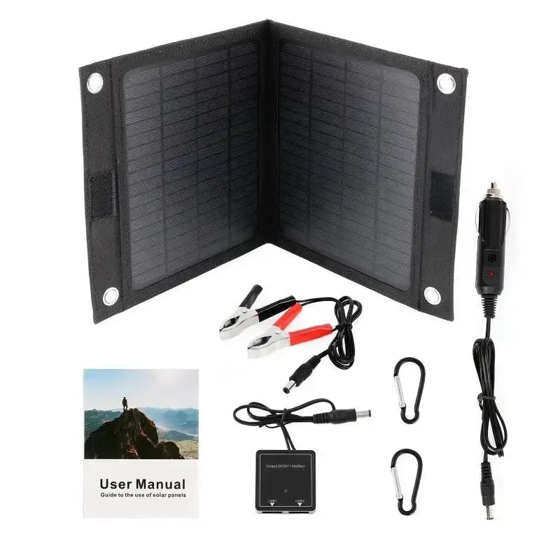 Outdoor Portable 12V 50W Folding Solar Panel Charger | Foldable Solar Cell Power Bank for Mobile Phone Hiking Battery with USB Port - Trekker Essentials