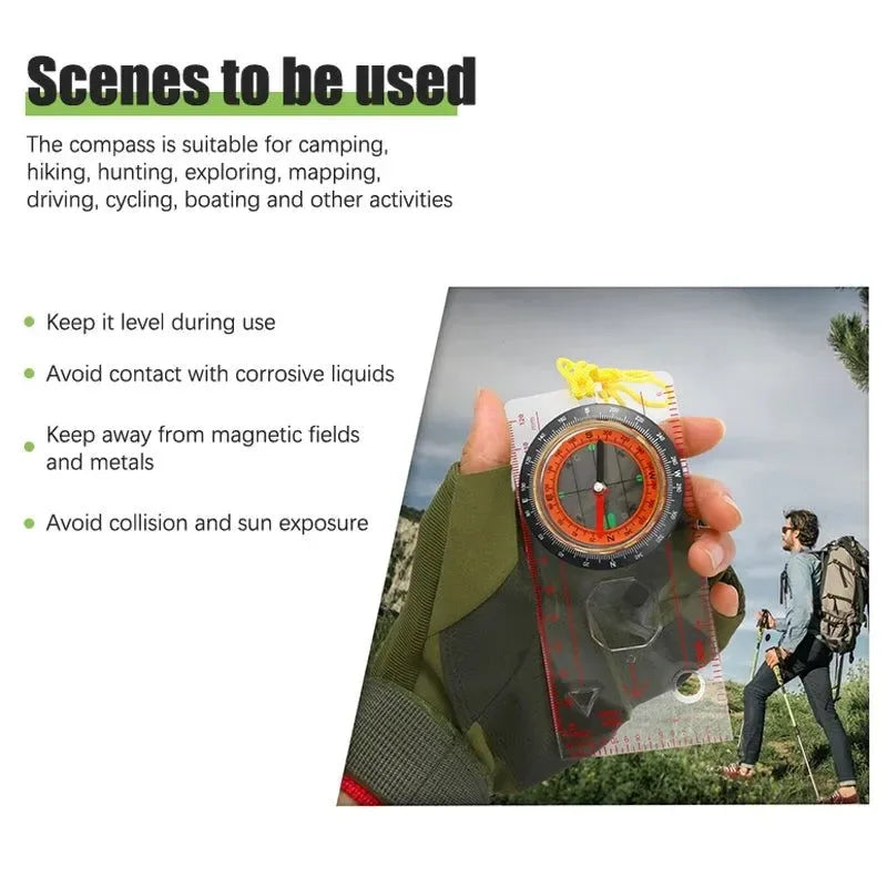 Outdoor Professional Portable Magnifying Compass with Ruler Scale - Perfect for Scout, Hiking, Camping, and Orienteering - Trekker Essentials