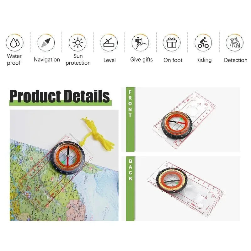 Outdoor Professional Portable Magnifying Compass with Ruler Scale - Perfect for Scout, Hiking, Camping, and Orienteering - Trekker Essentials
